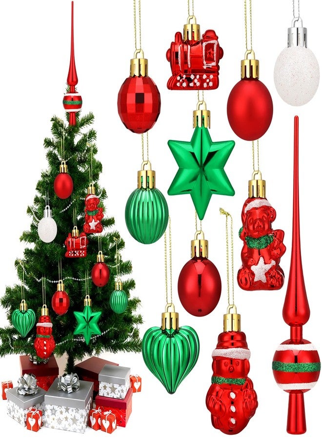 Vertintong 34 Pieces Mini Red and Green Christmas Ball Ornaments Set Vintage Small Plastic Hanging Glitter Xmas Ball and Finial Tree Topper for Xmas Vintage Holiday Mini Tree Wreath Decoration - Image 1
